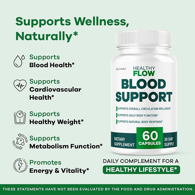 Healthy Flow Blood Support - HealthyFlow Support Supplement Capsules Daily Premium Advanced Formula Pills - Maximum Strength Vitamins for Overall Health &amp Wellness 60 Capsules for 1 Month