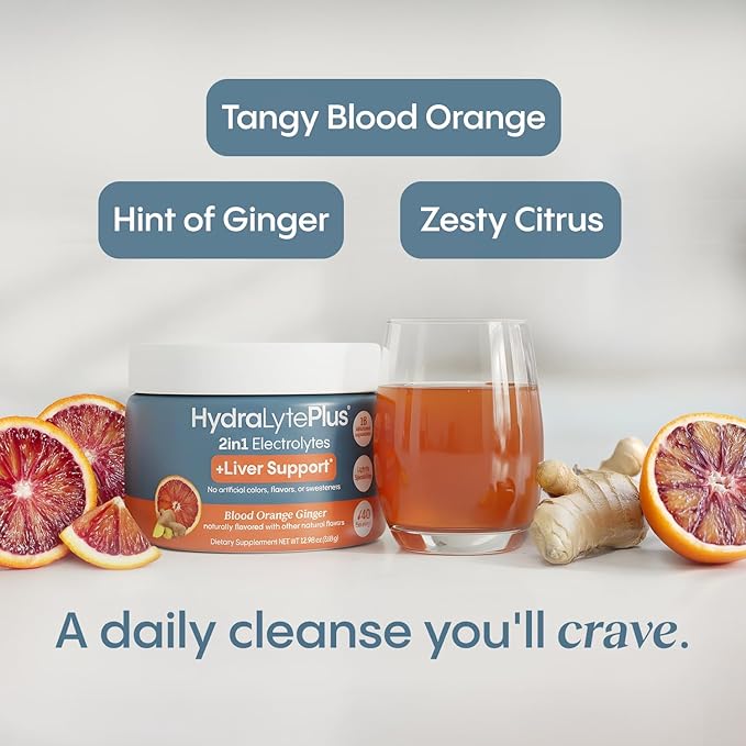 Hydralyte Liver Support + Electrolyte Mix with Milk Thistle Turmeric Ginger Prickly Pear Green Tea Extract Formulated for Rapid Rehydration (Blood Orange Ginger 40 Serve Tub)