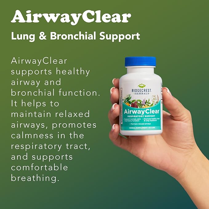 Ridgecrest Herbals AirwayClear Lung Health and Breathing Support Supplements with Schisandra Fruit Cassia Bark and Ginger Root Sinus Mucus Support Gluten Free (60 Vegan Caps 30 Serv)