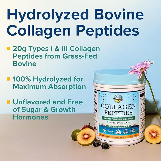 Terranics Collagen Peptides &amp Moringa Capsules Bundle - Hydrolyzed Collagen Powder from Grass-Fed Bovine + 11300mg Pure Moringa Oleifera Powder - Types I &amp III Collagen - 16oz &amp 240 Capsul