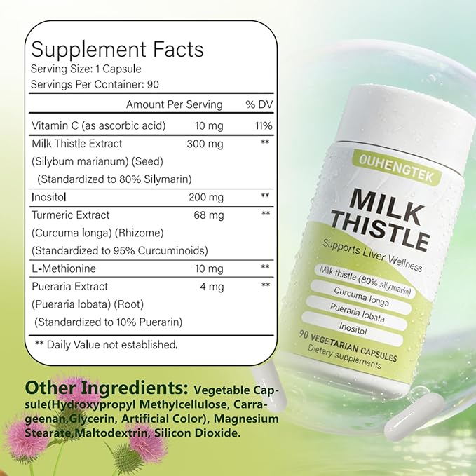 Milk Thistle Extract 80% Silymarin Capsules 300mg Milk Thistle Liver Detox &amp Digestive Support Supplement Antioxidant for Liver Cleanse 90 Capsules
