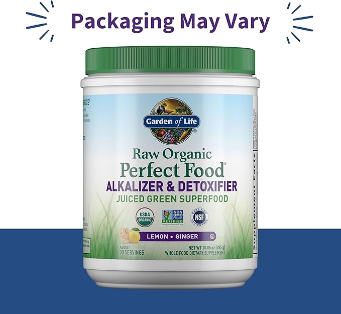 Garden of Life Raw Organic Perfect Food Alkalizer and Detoxifier Lemon Ginger Flavored Superfood Powder Supplement 30 Servings