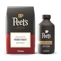 Bundle of Peet's Coffee Ultra Coffee Concentrate Cold Brew or Iced Coffee - Espresso Forte 8 Fluid Ounce Bottle (16 Servings) + USDA Organic Dark Roast Ground Coffee - French Roast 18 Ounce Bag