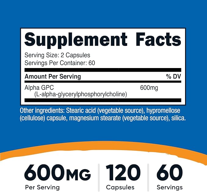 Nutricost Alpha GPC 600mg 120 Vegetarian Capsules - Non-GMO and Gluten Free 300mg Per Capsule (Pack of 2)