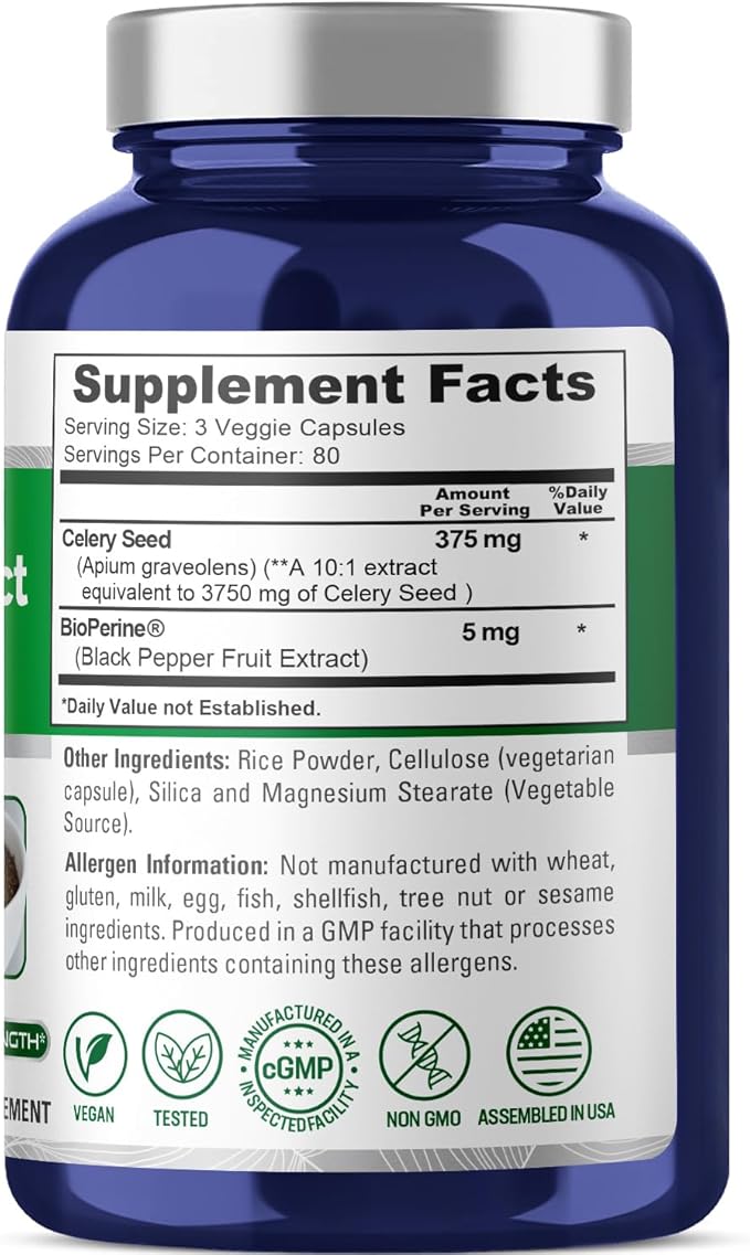 NusaPure Celery Seed Capsules 10:1 Extract 375 mg Equivalent to 3750mg 240 Veggie Caps Non-GMO Vegan