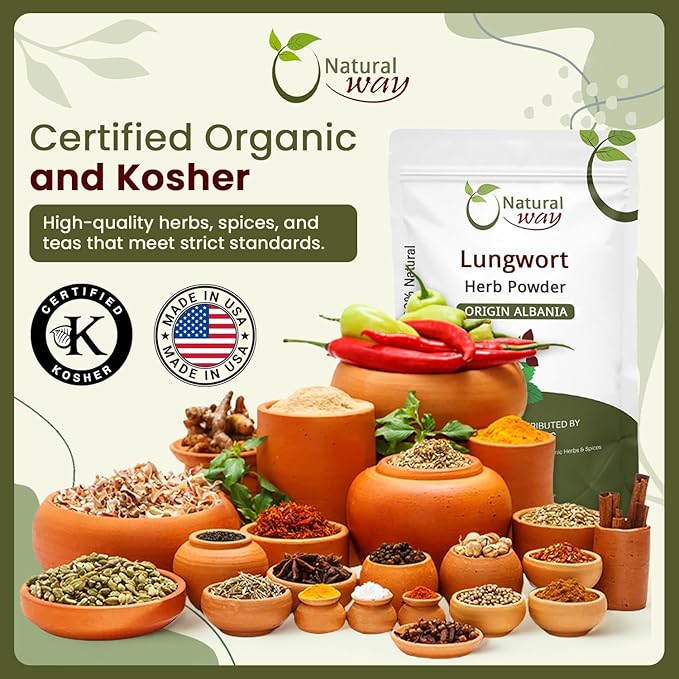 Natural Way Lungwort Herb Powder (Pulmonaria Officinalis) - Fresh &amp Pure Herbal Tea | Natural - Kosher Certified | Raw Vegan Non GMO &amp Gluten Free | Origin - Albania (16 Ounce Pack)