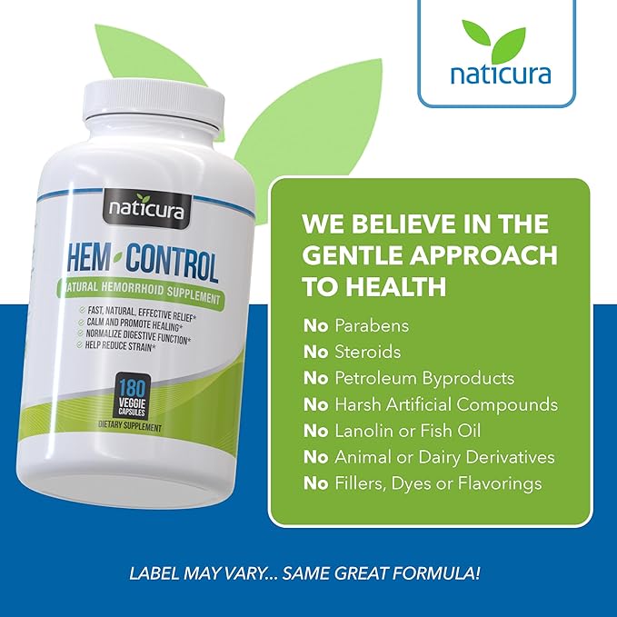 Hem-Control - Fast Effective Hemorrhoid Treatment Supplement - Powerful Formula to Promote Symptom Relief Shrinking of Hemorrhoids Ease Discomfort - 180 Vegan Capsules - Made in USA