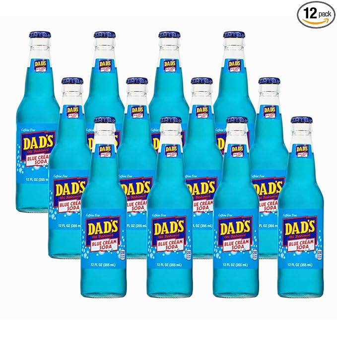 Dad's Old Fashioned Soda – 12 Glass Bottles (12 oz Each) – Premium Retro Soft Drink – Classic Root Beer Flavor – Vintage-Style Craft Soda for Nostalgic Refreshment &amp Gifting (12 Pack Blue Cream S