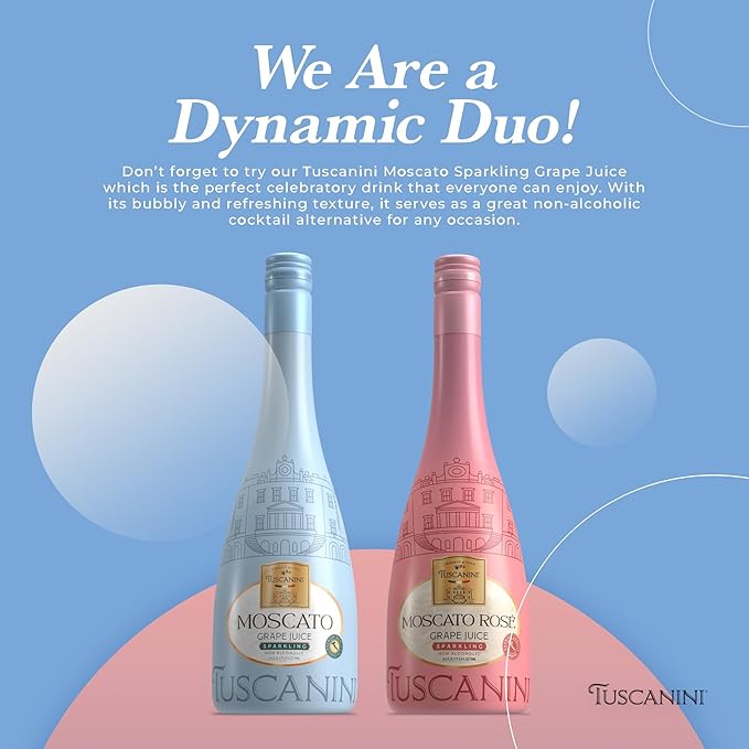 Tuscanini Italian Sparkling Grape Juice Gift Set 25.3oz | Moscato &amp Rose Sparkling Grape Juice | Non Alcoholic Sparkling Juice | Imported from Italy | Kosher