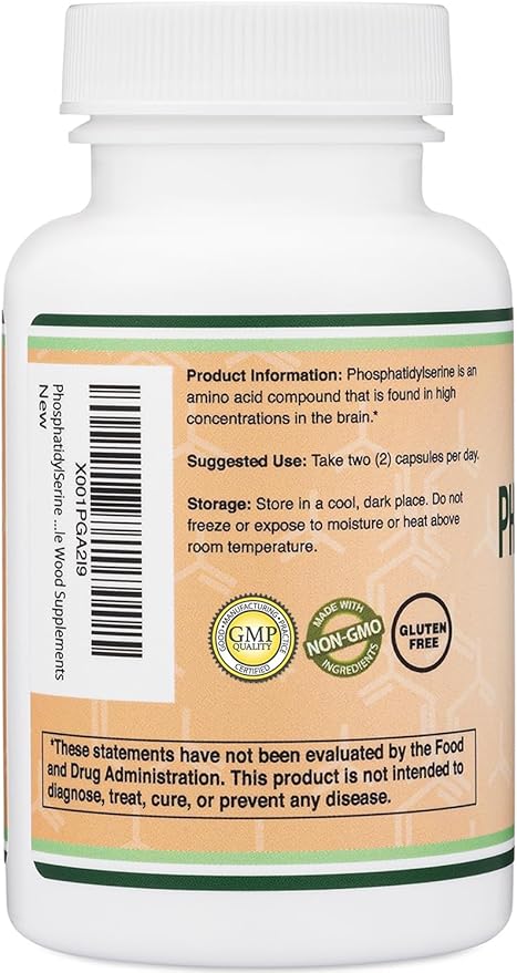PhosphatidylSerine Supplement 300mg Per Serving 120 Capsules (Phosphatidyl Serine Complex) by Double Wood