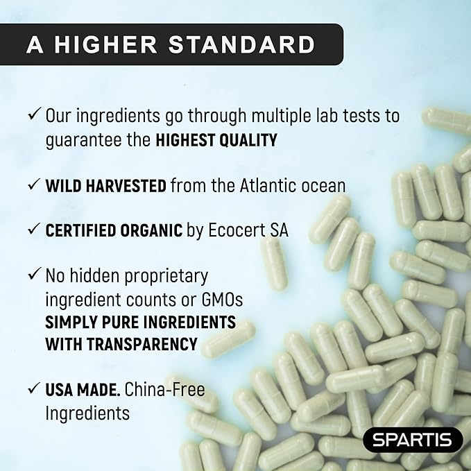 Certified Organic Sea Moss Capsules 2250mg Wildcrafted Irish Sea Moss Burdock Root Bladderwrack Supplement Raw Seamoss Pills &amp Powder (Pack of 1 at 180-Caps)