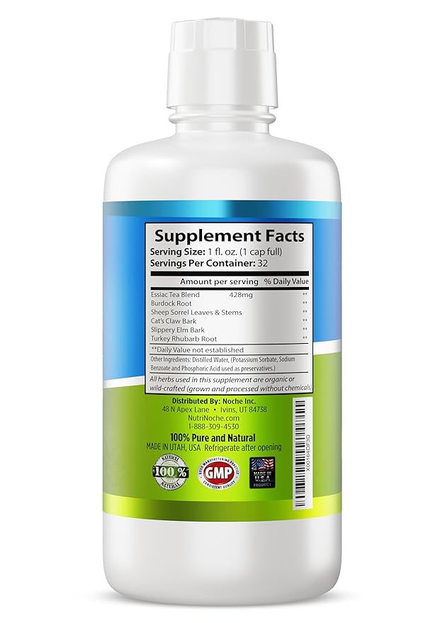 NutriNoche All Natural Genuine Essiac Tea - Pure Essiac Liquid Herbal Supplement - Organic and WildCrafted Herbs - 32 oz Bottle - Ojibwa Tea - Pre-Brewed Ready to Drink