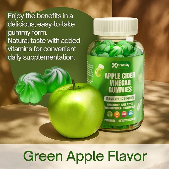 120 Premium Apple Cider Vinegar (ACV) Gummies Formulated with Vitamin B12 Zinc Ginger &amp Vitamin C120 | Vegan - Gluten Free - Non GMO
