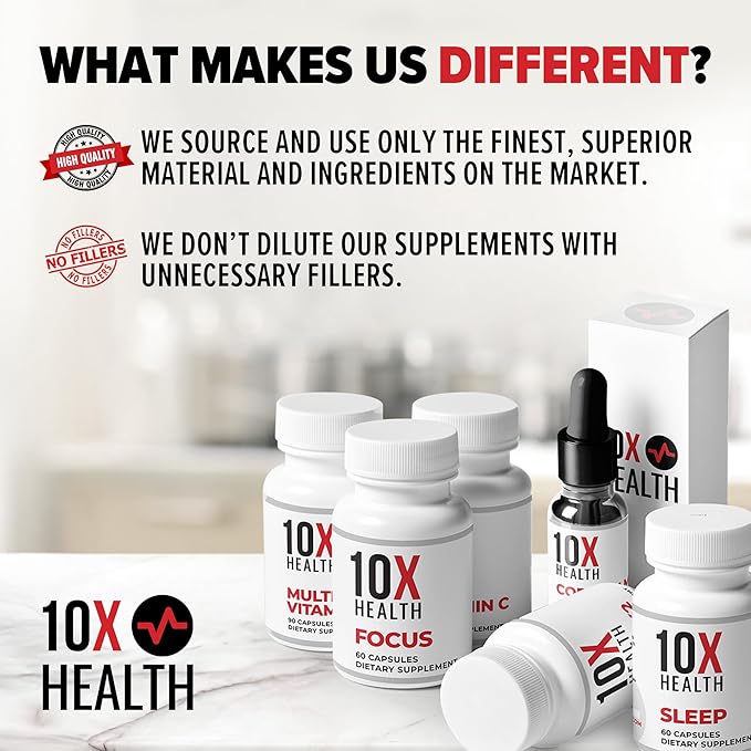 10X Health Calm (AM) &amp Sleep (PM) Bundle - L Theanine &amp GABA Liquid + Magnesium Supplement L-Theanine &amp Organic Melatonin Capsules - 30-Serving Dropper + 60 Capsules