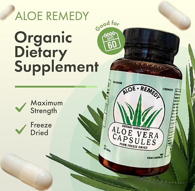 Aloe Vera Capsules 180 Count Freeze Dried Gel and Leaf Powder for IC BPS Support Digestive and Bladder Health Made in USA Natural Supplement