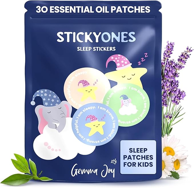 Gemma Joy Bedtime Baby Soothers &amp StickyOnes Sleep Patches - Cry Activated Heartbeat Bear Plush Toy Stuffed Animal with Calming Light &amp All-Natural No Melatonin Bedtime Patches for Kids and