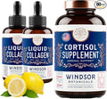 WINDSOR BOTANICALS 2p Liquid Collagen Hair Skin and Nails Vitamins and Cortisol Blocker - Beauty and Wellness Bundle