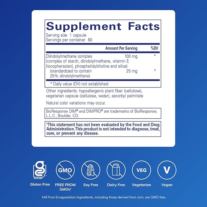 Pure Encapsulations DIMPRO 100 - Diindolylmethane Supplement - for Breast Cervical &amp Prostate Health - Gluten Free &amp Vegan - 60 Capsules