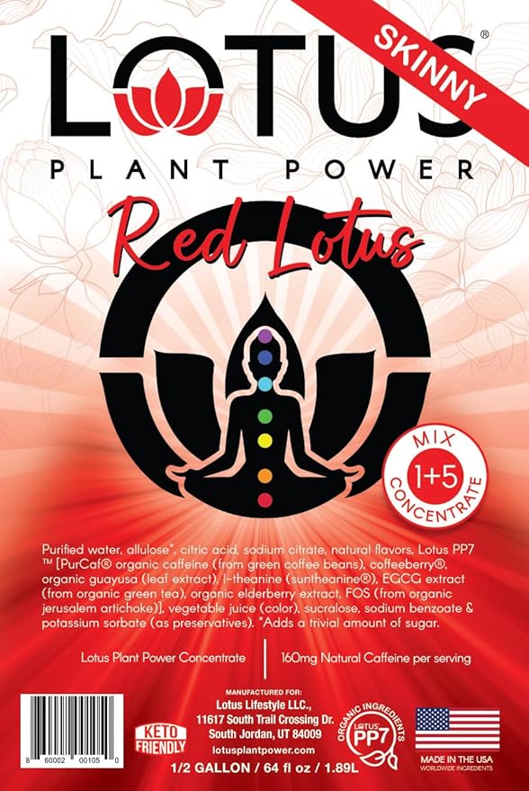 Skinny Red Lotus Plant Energy Drink Concentrate | 64 fl oz | 1:5 | Natural Caffeine from Green Coffee Bean | Zero Sugar