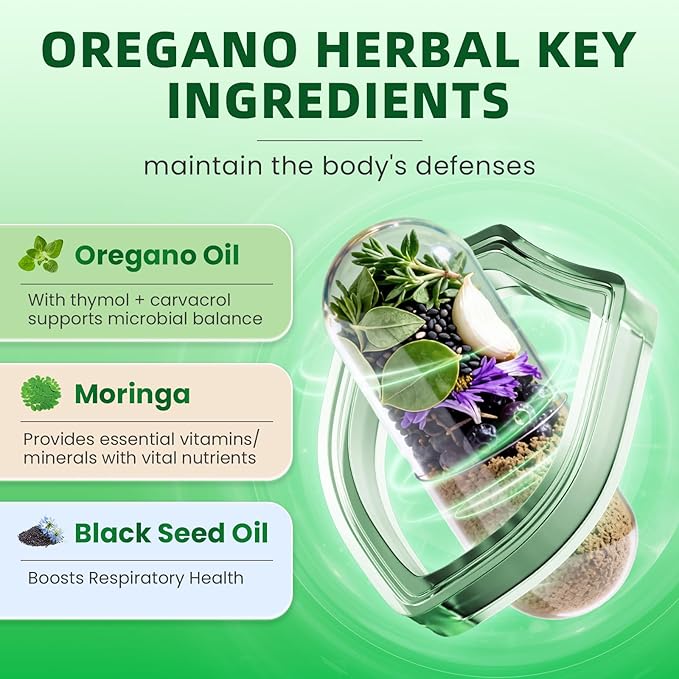 2PCS Oil of Oregano with Black Seed Oil - Oregano Oil Capsules Organic | Moringa Garlic Olive Elderberry Echinacea Fennel - 95% High Carvacrol Oregano for Immune Digestive Support - 300 Capsules