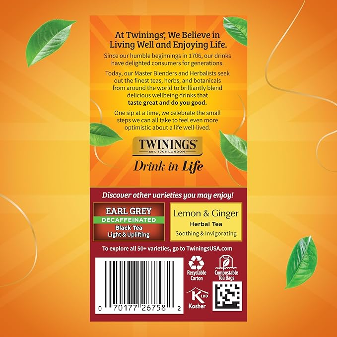 Twinings Decaffeinated Chai Individually Wrapped Bags 20 Count (Pack of 6) Sweet Savoury Spices Enjoy Hot or Iced 120 Teabags