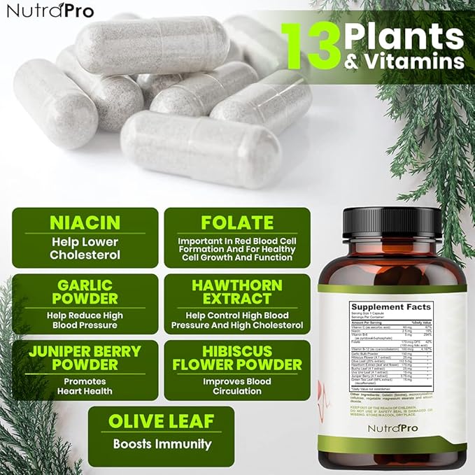 Heart Health Blood Pressure Support Supplement - Support Blood Pressure &amp Healthy Circularity Naturally with Hawthorn Berry &amp Hibiscus.Vitamins Pills for Healthy Hypertension (BP) &amp Health