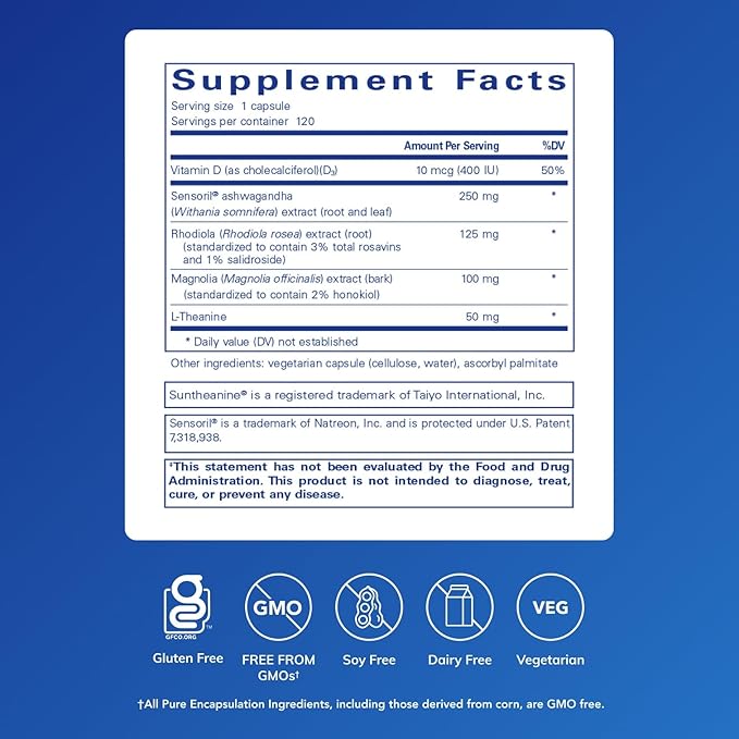 Pure Encapsulations Cortisol Calm - Supports Cortisol Health &amp Relaxation - Contains Ashwagandha &amp L-Theanine - Restful Sleep - 120 Capsules