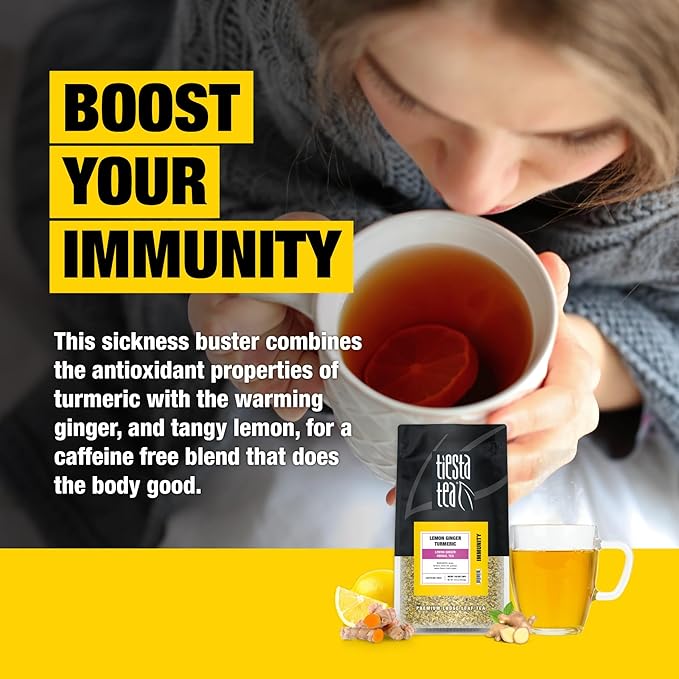 Tiesta Tea - Lemon Ginger Turmeric Loose Leaf Lemon Ginger Herbal Tea Premium Non-Caffeinated Herbal Blend Make Hot or Iced &amp Brews Up to 200 Cups 16 Ounce Resealable Bulk Pouch