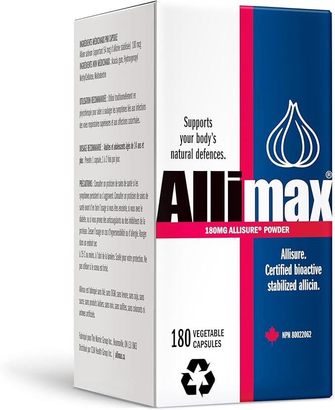Allimax 180mg 180 Capsules. Supports Your Body’s Immune Function Through Natural Allicin a Potent Organosulphur Compound Extracted from Clean and Sustainable Spanish Grown Garlic.