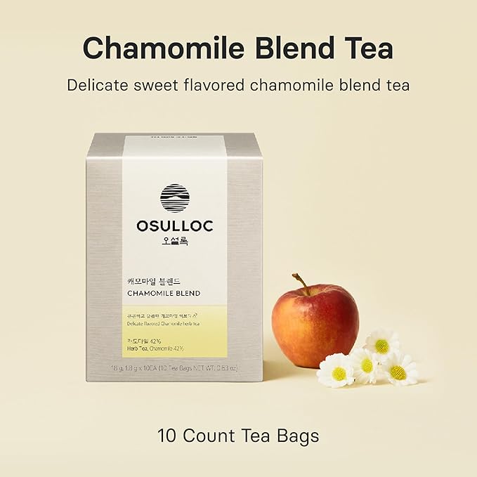 OSULLOC Chamomile Blend Tea(Chamomile &amp Sweet Apple scent 10 count x 0.5oz) Relaxing Chamomile tea with delicate sweet flavors Decaffeinated Herbal tea