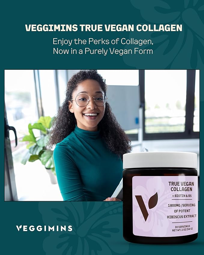 True Vegan Collagen - Antioxidant-Rich Supplement of Pure Organic Hibiscus Powder for Hair &amp Skin - Plant Based &amp Cruelty Free with Biotin &amp B5-2 oz 30 Servings per Bottle