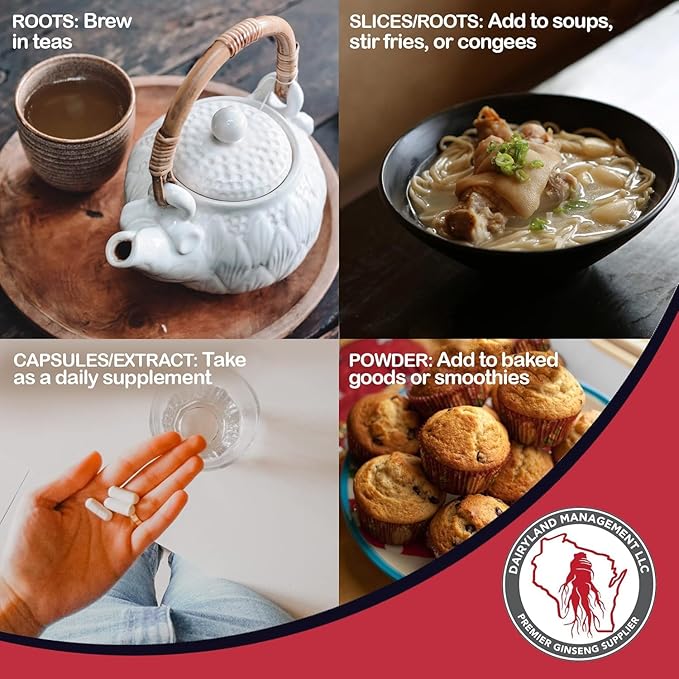 Dairyland American Ginseng Roots 西洋参 - 4 oz Pack of Wisconsin Ginseng Root - Authentic American Ginseng - Non-GMO Gluten Free Whole Ginseng - Use This Herbal Supplement in Soup Tea Congee
