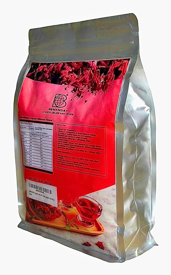 Hibiscus Flowers Tea – 2 lb (Bulk) | BBNKNDAY Organic Dried Flor de Jamaica Herbal Tea – Non-GMO Caffeine-Free No Sugar – Hibiscus for Tea Infusions &amp Recipes