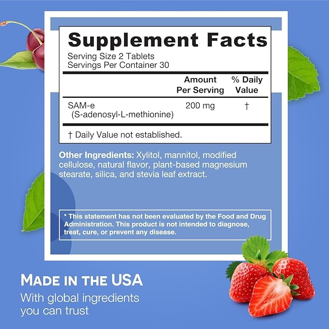 EZ Melts Dissolvable SAM-e Supplement 200 mg Sugar-Free 1-Month Supply - 2 Pack