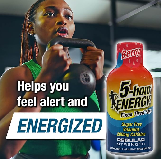 5-hour ENERGY Regular Strength Energy Shot 1.93oz 20-Pack – Sugar Free Caffeine Energy Booster with B-Vitamins &amp Amino Acids – Zero Calorie (20 Bottles – Single Flavor Berry Regular Strength)