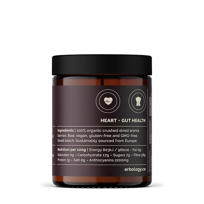 Erbology Organic Aronia Berry Powder 3.2 oz - 30 Servings - Supports Skin Health - Rich in Anthocyanins - Sustainably Sourced Straight from Farm - Small Batch - Vegan - GMO-Free