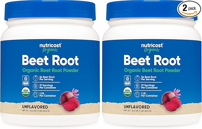 Nutricost Organic Beet Root Powder 1 LB - Vegan Superfood Certified USDA Organic (Pack of 2)