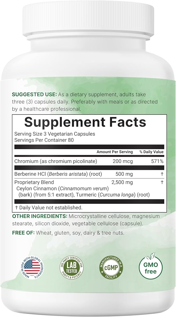 Micro Ingredients Berberine 500mg with Ceylon Cinnamon 240 Veggie Capsules | High Absorption Berberine HCI Supplement + Turmeric Root &amp Cinnamon Bark Extract | Non-GMO Gluten Free