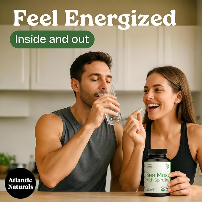 Atlantic Naturals Sea Moss with Spirulina Superfood Capsules - Multivitamin Supplement Supports Healthy Iron and Immune Health Alternative to Seamoss Gel and Powder - Irish Sea Moss Capsules (120 ct)