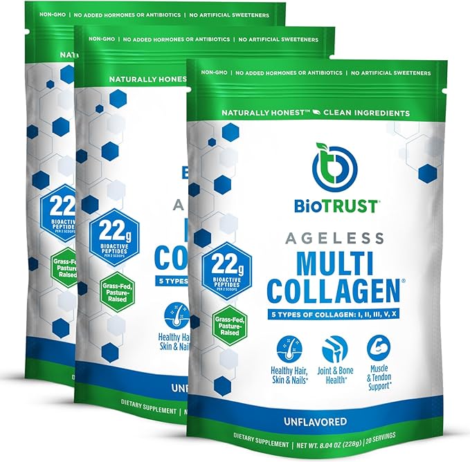 BioTrust Ageless Multi Collagen Peptides Powder – 5 Types (I II III V X) – Unflavored Collagen Powder for Women &amp Men – Hydrolyzed Protein – Grass Fed Beef Fish Chicken Eggshell Membrane 3