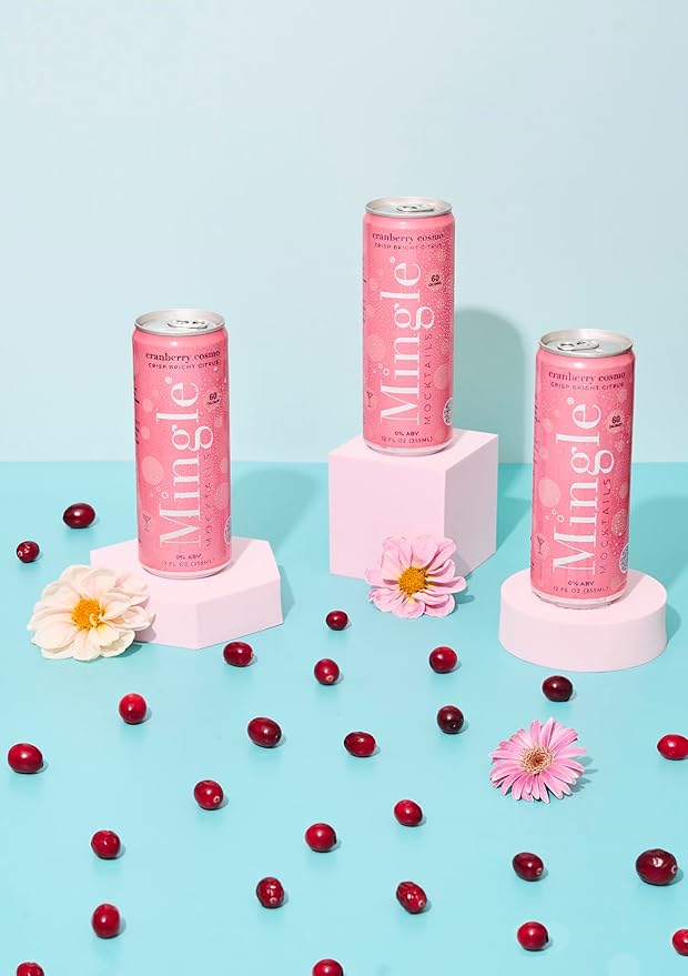 Mingle Mocktails Cranberry Cosmo Non Alcoholic Drinks Alcohol Alternative Pre-Mixed Drinks Made with Real Juice Canned Mocktails or Cocktail Drink Mixer Gluten Free Vegan 12 Pack 12 fl oz Cans