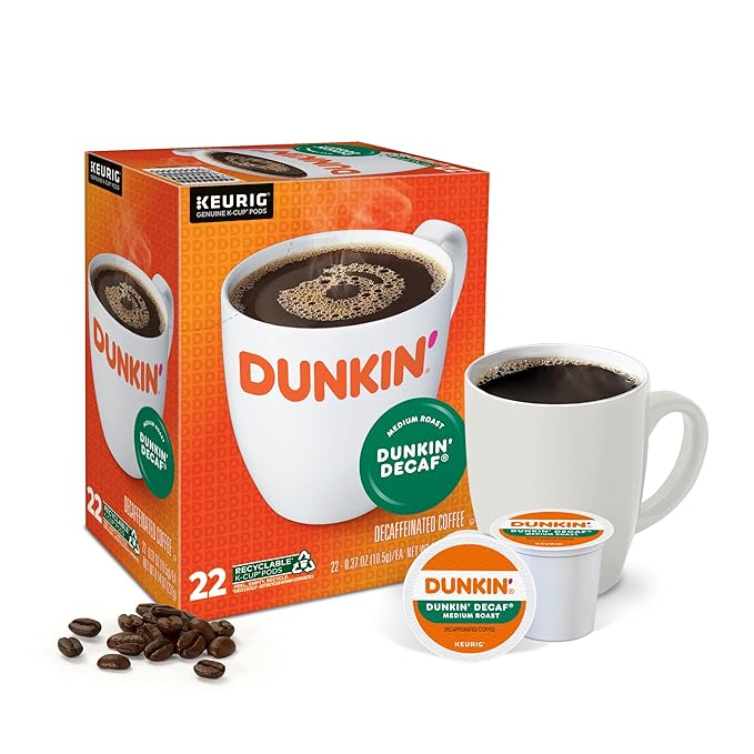 Dunkin' Donuts Decaf Keurig Single-Serve K-Cup Pods Medium Roast 22 Pods Per Pack Case Of 4 Packs
