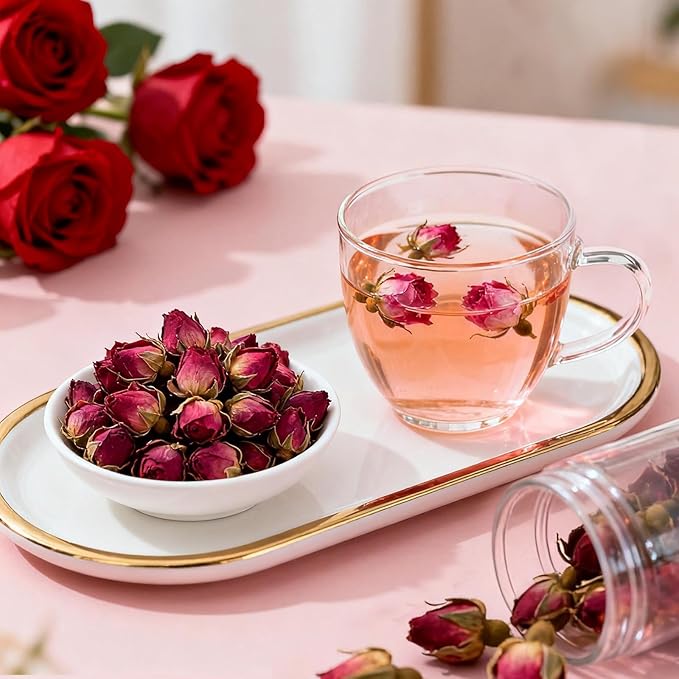 Rose Bud Tea Dried Red RoseMQUPIN Rose Tea 100% Natural Pure Flower Edible Buds Tea Culinary Food Grade Red Rosebud for Drinking DIY Gift (250g/3Packs)