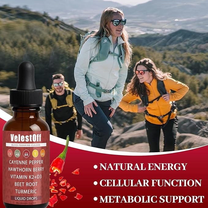 Velestoff Cayenne Pepper - Cayenne Pepper Drops Liquid Supplement with Organic Hawthorn Beet Root Turmeric Vitamin K2 D3