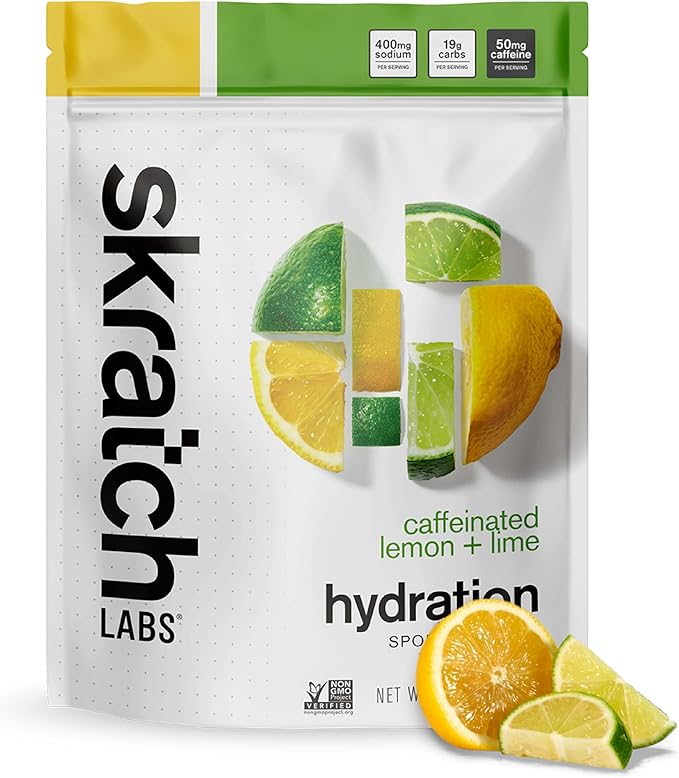 Skratch Labs Hydration Sports Drink Mix with Caffeine – Real‑Fruit Electrolyte Powder for Fast Hydration &amp Energy | Lemon Lime | 20 Servings | Vegan Non‑GMO Clean Ingredients