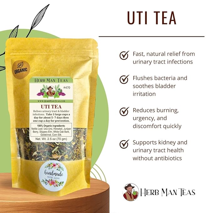 UTI TEA - Disinfects bladder kidneys urinary tract quickly formulated by master herbalist Khabir – 100% Organic Non-GMO No Additives