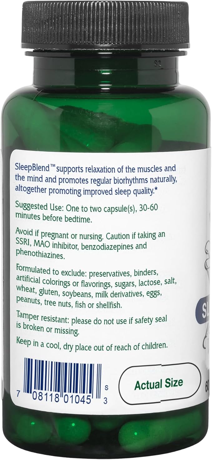 Vitanica Sleepblend Non Habit Forming Sleep Support Supplement with Melatonin Valerian Root Passionflower and Hops Vegan 60 Capsules
