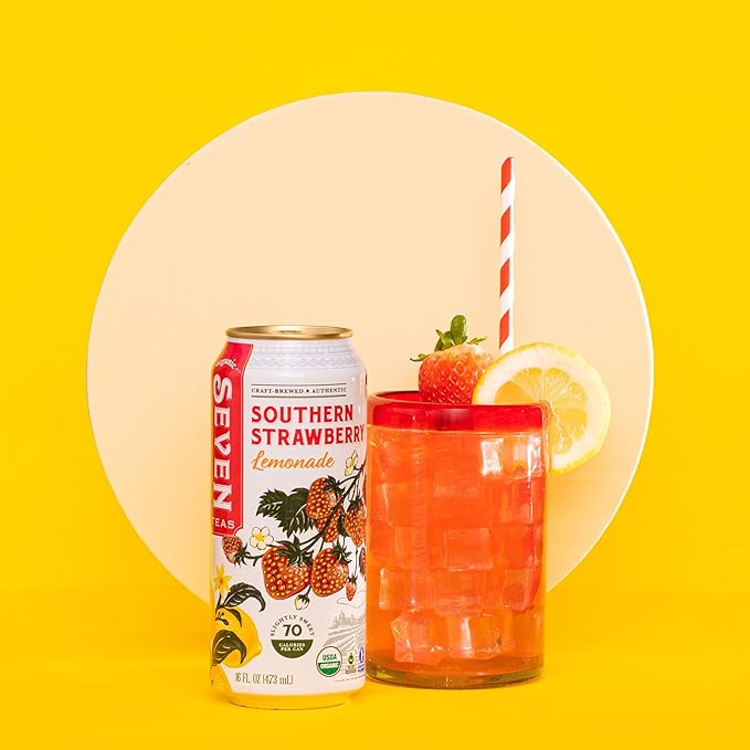 SevenTeas Southern Strawberry Lemonade 16 OZ (Pack of 12 Cans) Organic