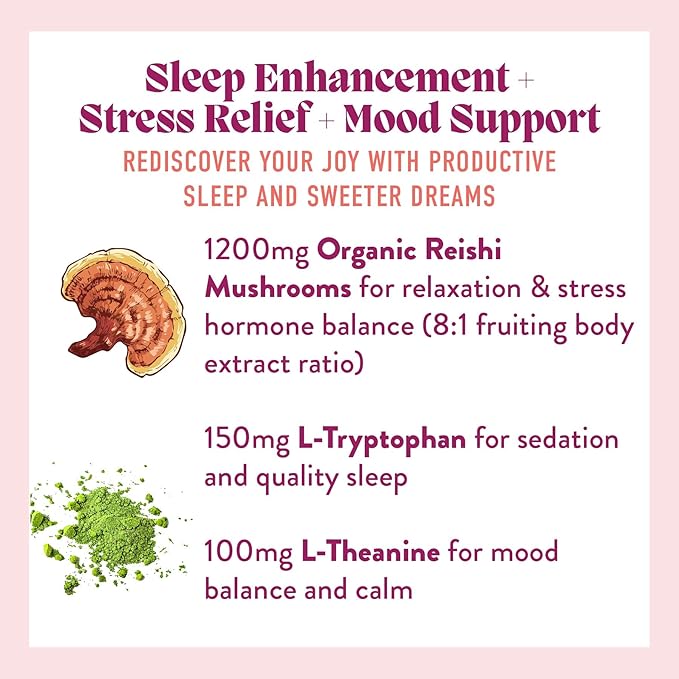 Microjoy Hibernate Gummies – Natural Sleep Aid with Reishi Mushroom – Stress Relief and Mood Support – Vegan Non-GMO Cherry Flavor (30 Gummies)