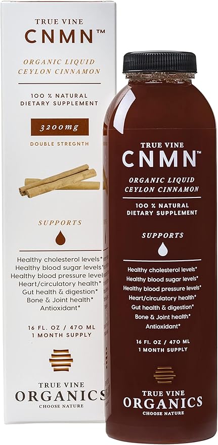 True Vine 3200mg Liquid Ceylon Cinnamon Supplement (Made in USA) for Healthy Heart Blood Pressure Sugar Cholesterol Gut &amp Joints — 100% Organic Ceylon Cinnamon to Fight Free Radicals (16 fl oz